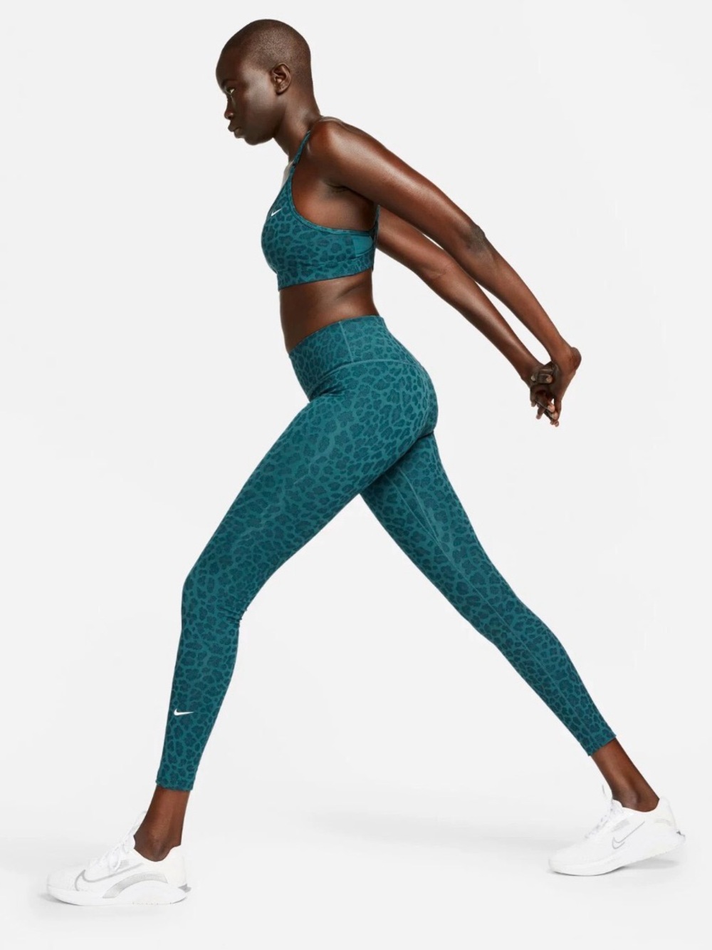 NIKE One Dri-FIT Green Leopard Glitters Printed Mid-Rise Leggings